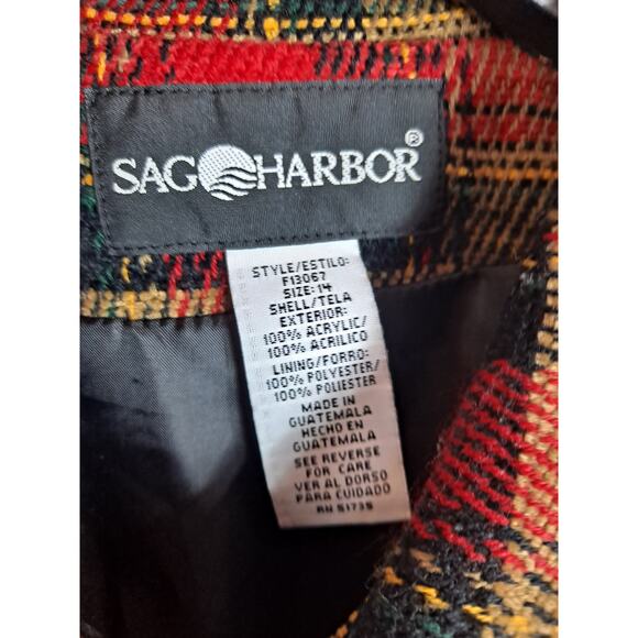 Sag Harbor Women’s Red & Tan Plaid Tweed Button Front Blazer Jacket Size 14 - Picture 5 of 7